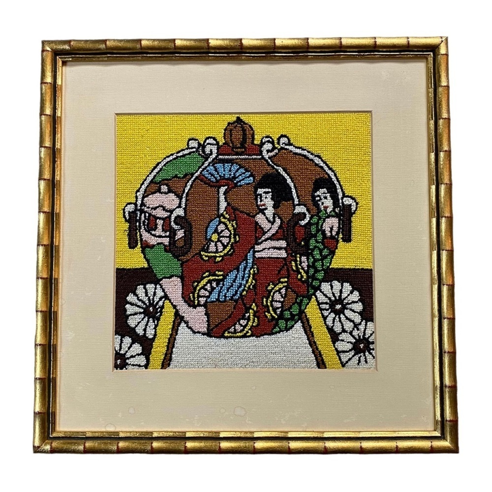 Vintage Cross Stitch Framed Japanese Artwork - Picture 6 of 7